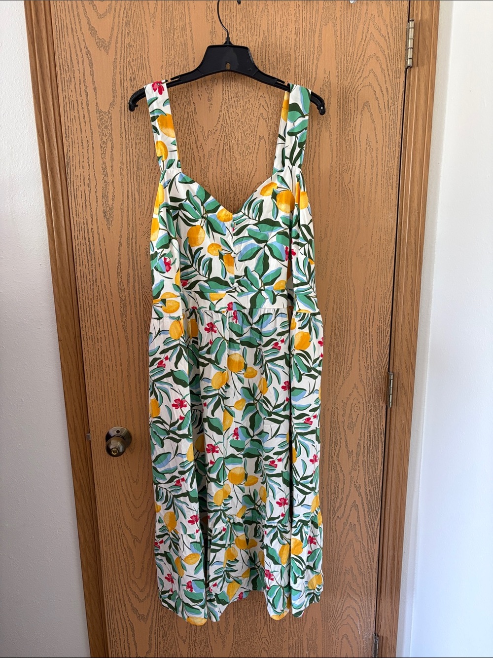 Ava & Viv White Maxi Dress with Yellow Lemon & Green Leaf Print